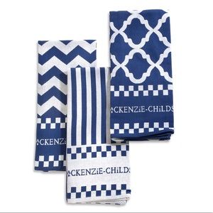 MacKenzie Childs Blue & White Zig Zag Dish Towels, Set of 3